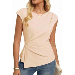 image:imageGRACE KARIN Womens 2026 Spring Short Sleeve Tops Dressy Casual Peplum Shirts Outfit Tunic Blouses Trendy Fashion ClothesApricot