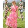 image:imageGRACE KARIN 2026 Women Summer DressMaxi Short Sleeve Floral DressesSemi Formal Flowy Wedding Guest Dress with PocketPink Orange Floral