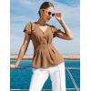 image:imageGRACE KARIN Summer Blouses for Women Dressy Casual 2026 Ruffle Sleeve Peplum Tops Business Work Shirt Fashion ClothingKhaki