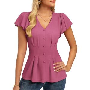 image:imageGRACE KARIN Summer Blouses for Women Dressy Casual 2026 Ruffle Sleeve Peplum Tops Business Work Shirt Fashion ClothingLight Fuchsia