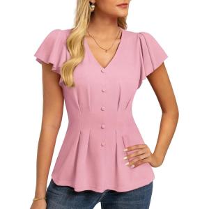 image:imageGRACE KARIN Summer Blouses for Women Dressy Casual 2026 Ruffle Sleeve Peplum Tops Business Work Shirt Fashion ClothingPink