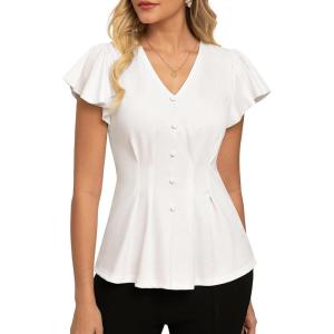 image:imageGRACE KARIN Summer Blouses for Women Dressy Casual 2026 Ruffle Sleeve Peplum Tops Business Work Shirt Fashion ClothingWhite