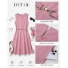 image:imageGRACE KARIN Womens Summer Work Dress 2026 Sleeveless Crewneck A Line Midi Dresses Belted Flowy Business Dresses with PocketsGray Pink
