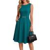image:imageGRACE KARIN Womens Summer Work Dress 2026 Sleeveless Crewneck A Line Midi Dresses Belted Flowy Business Dresses with PocketsBlue Green