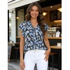 image:imageGRACE KARIN 2026 Boho Tops for Women Dressy CasualRuffle Sleeve Chiffon Blouses Floral ShirtsV Neck Summer Fashion ClothesBlue Black