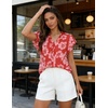 image:imageGRACE KARIN 2026 Boho Tops for Women Dressy CasualRuffle Sleeve Chiffon Blouses Floral ShirtsV Neck Summer Fashion ClothesRed Pink