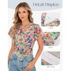 image:imageGRACE KARIN 2026 Womens Mesh Tops Summer Ruffle Sleeve Dressy Casual Top Floral Wrap Blouse Fashion OutfitsGreen Pink