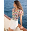 image:imageGRACE KARIN 2026 Womens Mesh Tops Summer Ruffle Sleeve Dressy Casual Top Floral Wrap Blouse Fashion OutfitsGreen Pink