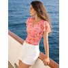 image:imageGRACE KARIN 2026 Womens Mesh Tops Summer Ruffle Sleeve Dressy Casual Top Floral Wrap Blouse Fashion OutfitsOrange