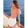 image:imageGRACE KARIN 2026 Womens Mesh Tops Summer Ruffle Sleeve Dressy Casual Top Floral Wrap Blouse Fashion OutfitsOrange Floral