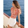 image:imageGRACE KARIN 2026 Womens Mesh Tops Summer Ruffle Sleeve Dressy Casual Top Floral Wrap Blouse Fashion OutfitsOrange Flower