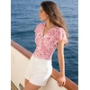 image:imageGRACE KARIN 2026 Womens Mesh Tops Summer Ruffle Sleeve Dressy Casual Top Floral Wrap Blouse Fashion OutfitsPink Floral