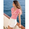 image:imageGRACE KARIN 2026 Womens Mesh Tops Summer Ruffle Sleeve Dressy Casual Top Floral Wrap Blouse Fashion OutfitsPink Red