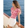 image:imageGRACE KARIN 2026 Womens Mesh Tops Summer Ruffle Sleeve Dressy Casual Top Floral Wrap Blouse Fashion OutfitsPink Red Floral