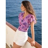 image:imageGRACE KARIN 2026 Womens Mesh Tops Summer Ruffle Sleeve Dressy Casual Top Floral Wrap Blouse Fashion OutfitsPurple