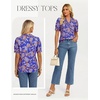 image:imageGRACE KARIN Women Boho Floral Tops Summer Puff Short Sleeve Dressy Casual Shirts 2026 Spring V Neck Vacation Work BlouseOrange Blue