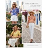image:imageGRACE KARIN Women Boho Floral Tops Summer Puff Short Sleeve Dressy Casual Shirts 2026 Spring V Neck Vacation Work BlouseOrange Blue