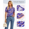 image:imageGRACE KARIN Women Boho Floral Tops Summer Puff Short Sleeve Dressy Casual Shirts 2026 Spring V Neck Vacation Work BlouseOrange Blue