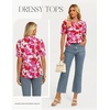 image:imageGRACE KARIN Women Boho Floral Tops Summer Puff Short Sleeve Dressy Casual Shirts 2026 Spring V Neck Vacation Work BlouseRose Red
