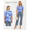 image:imageGRACE KARIN Women Boho Floral Tops Summer Puff Short Sleeve Dressy Casual Shirts 2026 Spring V Neck Vacation Work BlouseStriped Blue