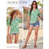 image:imageGRACE KARIN Womens Boho Tops Summer Spring Cotton Floral Blouses Short Sleeve Print Shirts V Neck Beach Vacation Clothes 2026Green Boho Floral