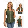 image:imageGRACE KARIN Womens Peplum Tops Business CasualShort Sleeve Work Blouses SummerZipper V Neck Shirts Cinched Smocked WaistArmy Green