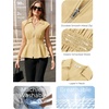 image:imageGRACE KARIN Womens Peplum Tops Business CasualShort Sleeve Work Blouses SummerZipper V Neck Shirts Cinched Smocked WaistBeige