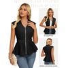 image:imageGRACE KARIN Womens Peplum Tops Business CasualShort Sleeve Work Blouses SummerZipper V Neck Shirts Cinched Smocked WaistBlack