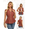 image:imageGRACE KARIN Womens Peplum Tops Business CasualShort Sleeve Work Blouses SummerZipper V Neck Shirts Cinched Smocked WaistBrick Red