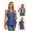 image:imageGRACE KARIN Womens Peplum Tops Business CasualShort Sleeve Work Blouses SummerZipper V Neck Shirts Cinched Smocked WaistDenim Blue