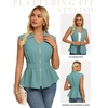 image:imageGRACE KARIN Womens Peplum Tops Business CasualShort Sleeve Work Blouses SummerZipper V Neck Shirts Cinched Smocked WaistTurquoise