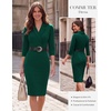 image:imageGRACE KARIN Womens Work Midi Dresses 2026 Summer 34 Sleeve Church Bodycon Dresses Pencil Office Business Dress with BeltDark Green