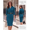 image:imageGRACE KARIN Womens Work Midi Dresses 2026 Summer 34 Sleeve Church Bodycon Dresses Pencil Office Business Dress with BeltDeep Peacock Blue