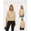 image:imageWomens Business Casual Tops34 Sleeve Henley Shirts with Zip UpOffice Work Blouses Lightweight SummerBeige