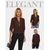 image:imageWomens Business Casual Tops34 Sleeve Henley Shirts with Zip UpOffice Work Blouses Lightweight SummerBrown