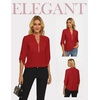 image:imageWomens Business Casual Tops34 Sleeve Henley Shirts with Zip UpOffice Work Blouses Lightweight SummerRed