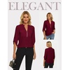 image:imageWomens Business Casual Tops34 Sleeve Henley Shirts with Zip UpOffice Work Blouses Lightweight SummerWine Red