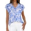 image:imageGRACE KARIN 2026 Boho Tops for Women Dressy CasualRuffle Sleeve Chiffon Blouses Floral ShirtsV Neck Summer Fashion ClothesBlue White