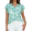 image:imageGRACE KARIN 2026 Boho Tops for Women Dressy CasualRuffle Sleeve Chiffon Blouses Floral ShirtsV Neck Summer Fashion ClothesGreen