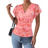 image:imageGRACE KARIN 2026 Womens Mesh Tops Summer Ruffle Sleeve Dressy Casual Top Floral Wrap Blouse Fashion OutfitsOrange