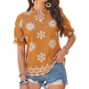 image:imageGRACE KARIN Womens Boho Tops Summer Spring Cotton Floral Blouses Short Sleeve Print Shirts V Neck Beach Vacation Clothes 2026Brown Boho Floral