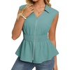 image:imageGRACE KARIN Womens Peplum Tops Business CasualShort Sleeve Work Blouses SummerZipper V Neck Shirts Cinched Smocked WaistTurquoise