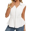 image:imageGRACE KARIN Womens Peplum Tops Business CasualShort Sleeve Work Blouses SummerZipper V Neck Shirts Cinched Smocked WaistWhite