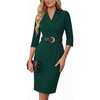 image:imageGRACE KARIN Womens Work Midi Dresses 2026 Summer 34 Sleeve Church Bodycon Dresses Pencil Office Business Dress with BeltDark Green