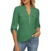 image:imageWomens Business Casual Tops34 Sleeve Henley Shirts with Zip UpOffice Work Blouses Lightweight SummerGreen