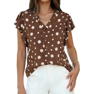 image:imageGRACE KARIN 2026 Boho Tops for Women Dressy CasualRuffle Sleeve Chiffon Blouses Floral ShirtsV Neck Summer Fashion ClothesChestnut