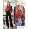 image:imageGRACE KARIN 2026 Womens Silky Satin Button Down Shirts Long Sleeve Work Blouses Dressy Casual TopsBrown Red