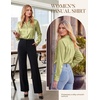 image:imageGRACE KARIN 2026 Womens Silky Satin Button Down Shirts Long Sleeve Work Blouses Dressy Casual TopsClover Green