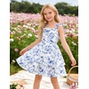 image:imageGRACE KARIN Girls Floral Smocked Dress Summer Layered Tie Shoulder Bowknot Flowy Dresses for 714 YearsBlue Floral