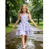 image:imageGRACE KARIN Girls Floral Smocked Dress Summer Layered Tie Shoulder Bowknot Flowy Dresses for 714 YearsPurple Floral